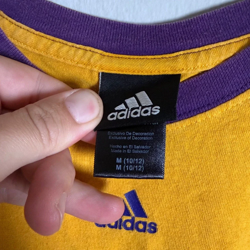 Adidas LA Lakers Kids Raglan T-Shirt Gold Purple NBA Size Medium 10/12 Short Slv